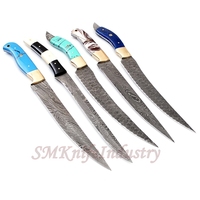 Couteaux SM 5 pièces, personnalisés, forgés à la main, en acier Damas plié, pour filetage et pêche, ambidextres, finition polie miroir, compatibles lave-vaisselle
