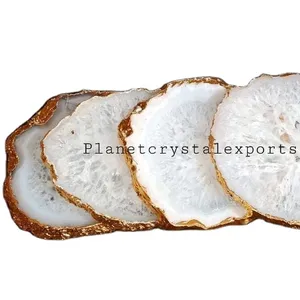 Achat Untersetzer/Großhandel natürliche weiße Salz Achat Untersetzer mit vergoldeten und versilberten Rand Kaufen Sie bei Planet Crystal Exports