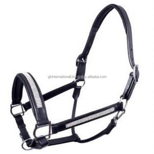 Caballito de cuero con relleno de vaca, cristal ostentoso de estilo halter disponible en diferentes tamaños y colores, con hebilla y anillos de latón pesado - Product Image 2