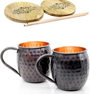 Vantage Look Rustique Noir Antique Moscou Mule Cuivre Tasses Set 2 Avec Paille Pour La Maison Hôtel Restaurant Utilisation - Product Image 2