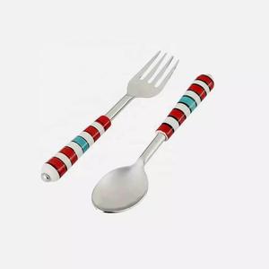 Cuillères à salade en acier inoxydable, poignée en bois et en résine de marbre noir, ustensiles de cuisine, outils de service des aliments accessoires de cuisine - Product Image 2