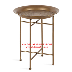 Table en métal Antique en cuivre, en aluminium, ronde, martelée à la main, Table d'appoint à tambour et Table basse - Product Image 3
