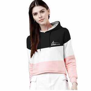 Sweat à capuche à manches longues pour femme, logo personnalisé, couleur noir, vêtements courts, cordon de serrage, - Product Image 1