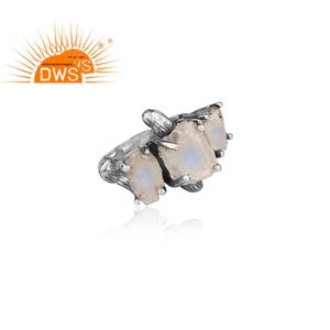 Anillo de plata de primera ley con piedra lunar para mujer, sortija, plata esterlina 925, piedra Natural, color arcoíris - Product Image 3