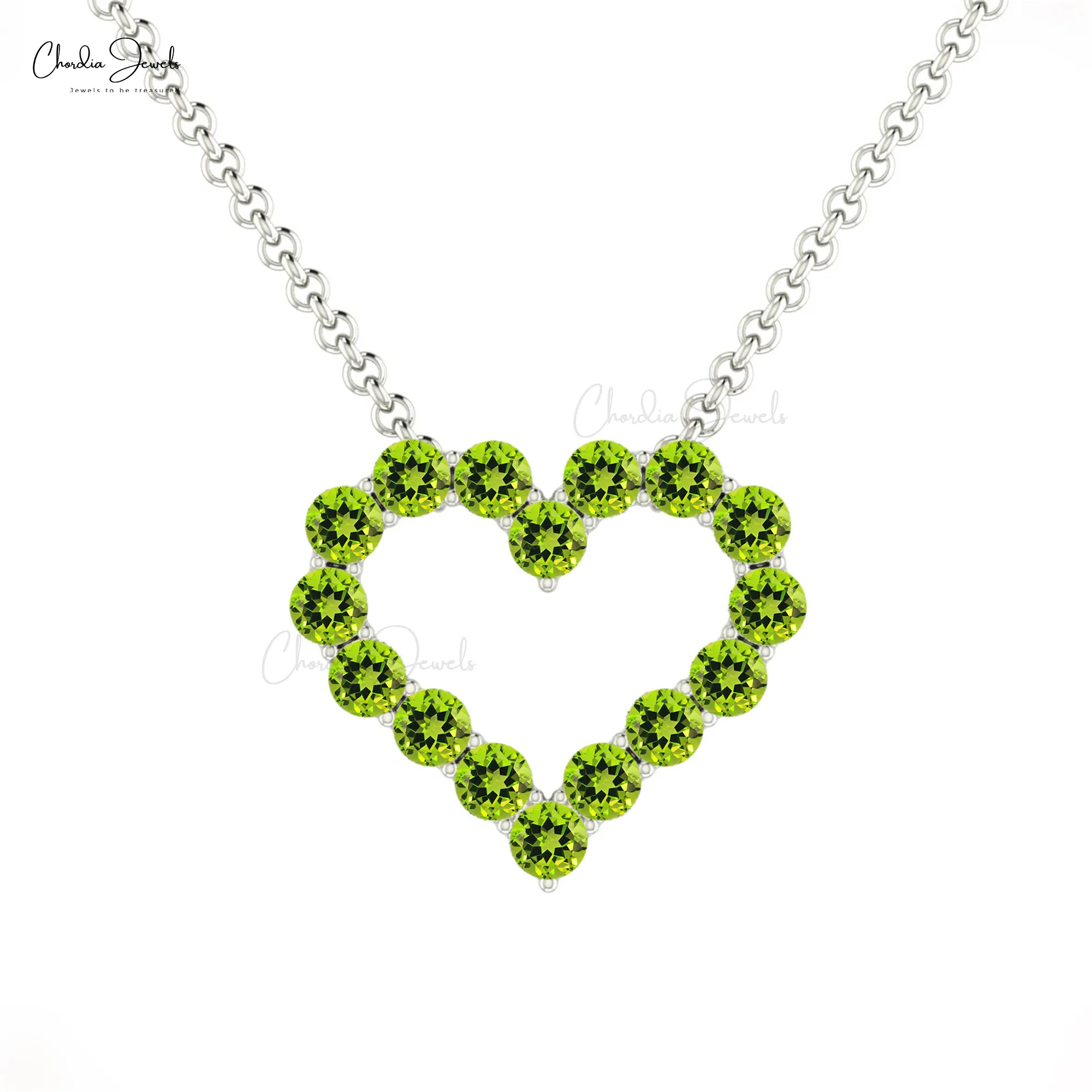 Natural Peridot Heart Shape Necklace 14k Solid Gold Handmade 2mm Round Peridot Necklace at Affordable Price Wholesaler