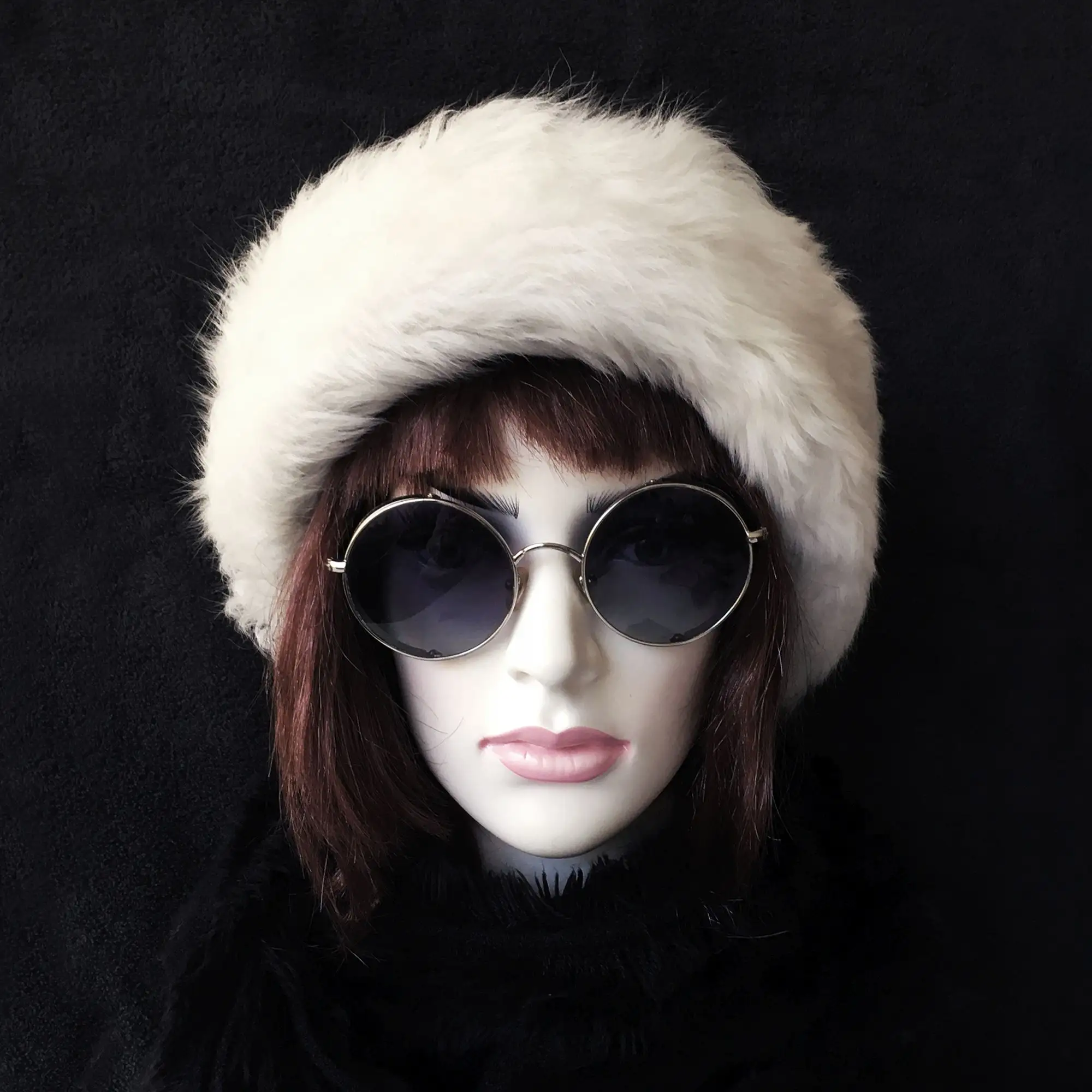 Handmade, 100% Wool, Real Fur, Leather Russian, Winter Hat For Women White