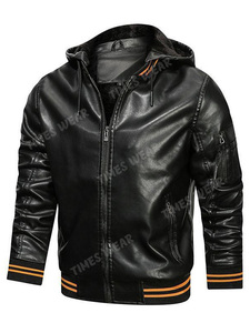 Chaqueta con capucha personalizada para motocicleta, chaqueta de cuero con capucha de alta calidad, informal, estándar, con bloqueo de Color - Product Image 6