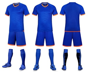 Conjunto de Camiseta de Fútbol Azul para Hombre, Cuello en V, Manga Corta, Poliéster que Absorbe la Humedad, Uniformes para Adultos, Todas las Temporadas, Servicio OEM Personalizado - Product Image 1