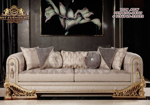 El mejor sofá de 8 plazas de estilo europeo de ultra lujo, juego de muebles de sala de estar de madera de teca con clase, sofá de lujo de 8 plazas con acabado dorado - Product Image 2