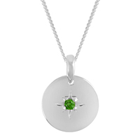 Pendentif disque uni en argent sterling 925 rhodié avec diopside vert chromé, chaîne de 18 pouces, collier, bijoux fins, cadeau
