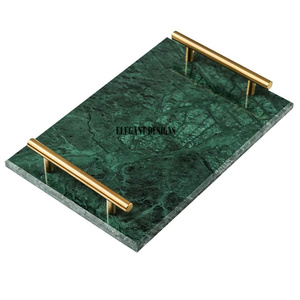 Plateau de service en marbre de forme rectangulaire de qualité supérieure plat de service fait à la main couleur verte décoratif plateau de service en marbre Vintage - Product Image 1