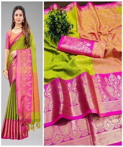 Banarasi Soie Jacquard Saree Avec Chemisier Femmes Porter Dames Fête Festival Usage Quotidien Doux Coton Soie Sari En Gros Bas Prix Vêtement - Product Image 2