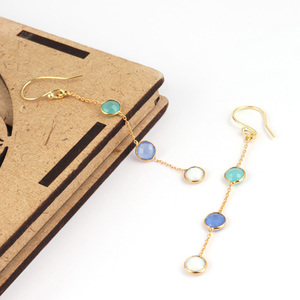 Bon prix multi pierres précieuses briolette coupe goutte boucle d'oreille or/argent plaqué designer triple pierre suspendus chaîne goutte balancent boucle d'oreille - Product Image 5