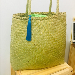 Bolso de Mano Abierto Vintage de Hierba Natural con Bordado y Flores, Bolso de Compras Ecológico y Duradero de Vietnam - Product Image 4