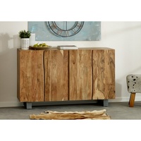 Buffet de rangement moderne industriel en bois massif et métal, bord brut, fait main, pour salon, entrée, appartement - Akku Art