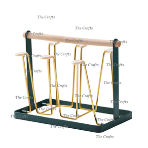 Green And <b>Gold</b> Color Glass And Cup Holder With Superior Quality Metal Stand For Glass Cup And <b>Mug</b> Stand In Bulk - Product Image 3