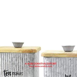 Decorative Metal Galvanized <b>Canister</b> <b>Sets</b> with Wooden Lid Home <b>Kitchen</b> Decorative <b>Canister</b> <b>Set</b> of 3 for Sale - Product Image 4