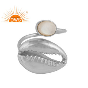 Indian Cowrie Design Solid 925 Silver <b>Ring</b> Wholesale Mother of <b>Pearl</b> Gemstone <b>Ring</b> Jewelry - Product Image 1