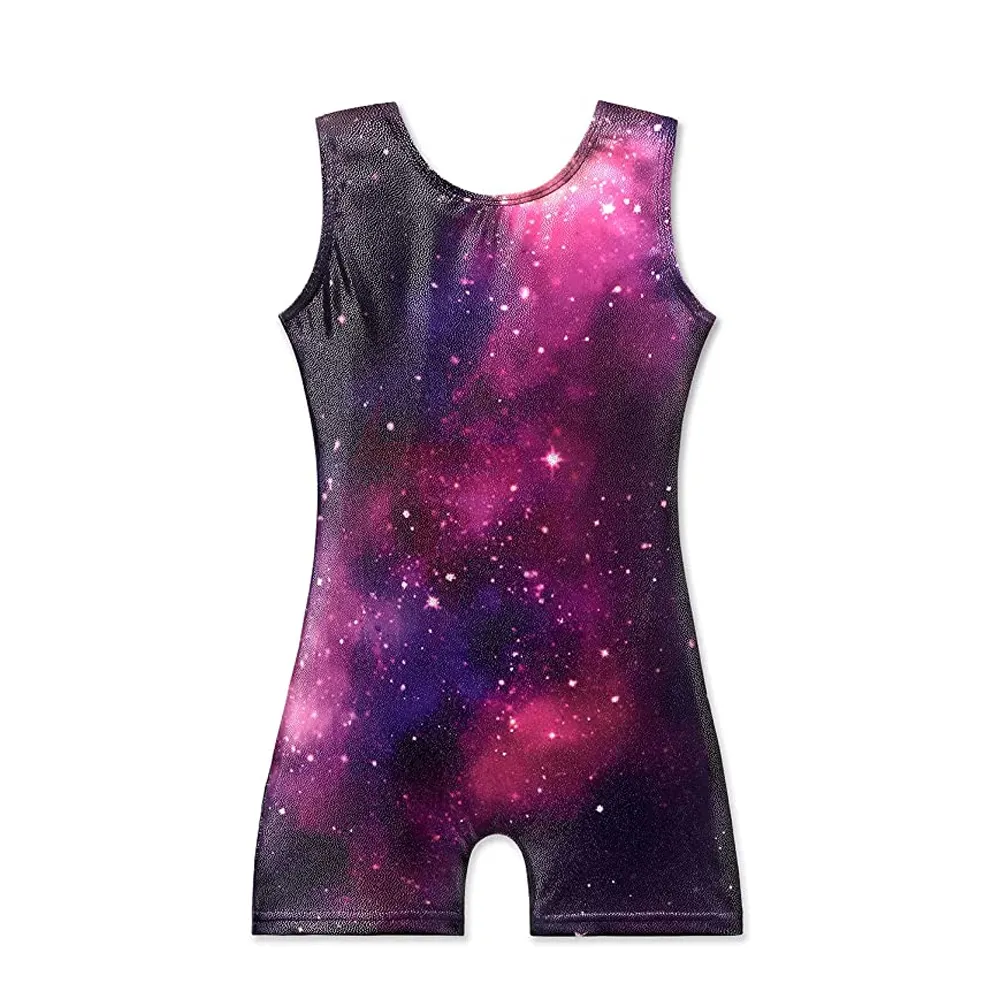 Gymnastics Leotards for Girls Kids Rainbow Mosaic Mermaid Butterfly Stars Leopard Galaxy Tie Dye Cosmos Galaxy Purple Bodysuit