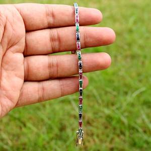 Pulsera de zafiro y esmeralda de rubí de alta calidad, pulsera hecha a mano de 1mm, joyería de plata de ley 925 - Product Image 3