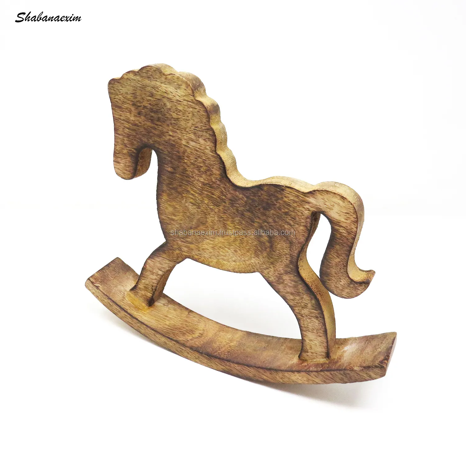 Decorazione di natale di alta qualità 2024 dondolo cavallo ornamenti in legno fatto a mano legno artigianato statua decorazioni natalizie India