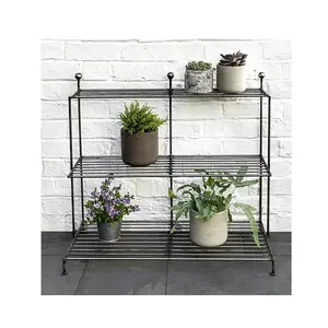 Hot Selling 3 Tier Outdoor Gartenmöbel Metall Eisen Blumentopf Pflanzer Stand Dekorative Garten Regal Rack