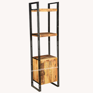 Étagère industrielle en bois et fer à 3 niveaux pour salon, bureau à domicile, design moderne sans dossier, pliable - Product Image 2