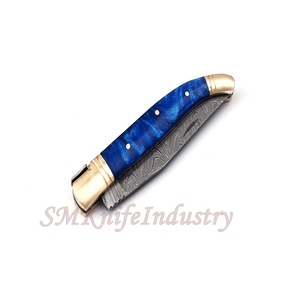 Custom Hand Forged Pocket Knife Hand Made Damascus Folding Knife with Leather Sheath Cover (smk1693) - Product Image 4