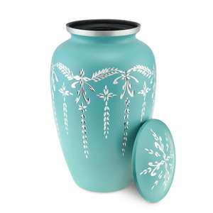 Urna de Metal con grabado de flor azul para cenizas, urna de cremación para adultos, estilo americano/europeo - Product Image 2