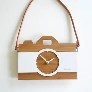 Reloj de pared con cámara de madera para niños, moderno, diseño Simple y elegante, colgante, regalo promocional