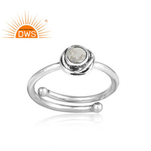 Bague en pierre précieuse blanche naturelle Howlite, anneaux empilables, vente en gros, bijoux en argent 925, coupé ronde, styliste, possibilité de vente en gros - Product Image 2