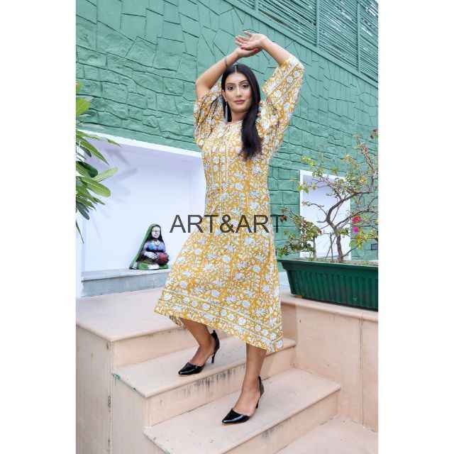 Floral Midi Dress Korean Style Wedding Dress Deep Neck String Closure Casual Linen Maxi Gown Summer Sleeved Cotton Natural