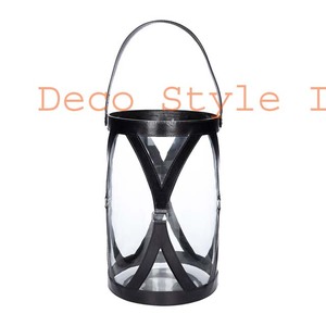 โคมไฟหนังสีดำพายุเฮอริเคนแก้วขนาดใหญ่สีดำหนังสีดำ - Product Image 1