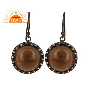 ธรรมชาติ Smokey บุษราคัมสีขาวพลอยหยดต่างหูสีดำออกซิไดซ์925เงินสเตอร์ลิงผู้ผลิตเครื่องประดับ - Product Image 1