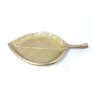 Plateau de service à feuilles en aluminium doré fait à la main par un designer, pièce maîtresse décorative écologique pour les fruits - Product Image 3