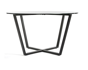 Modern <b>Round</b> <b>Dining</b> Coffee <b>Table</b> Toughened Glass Top with Black Coated Metal Frame for Home Use Wood Material - Product Image 3