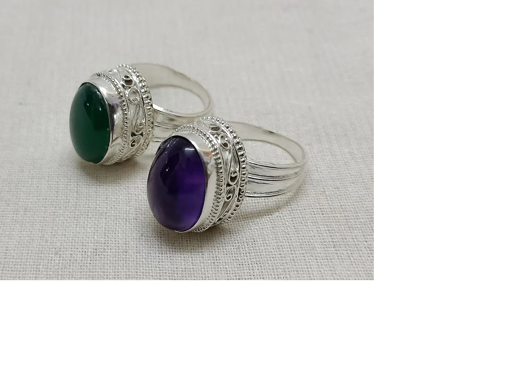 custom made German Silver fashion jewelry rings made with Onyx and amethyst stones suitable for fashion jewelry stores