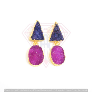 Triángulo de moda y forma ovalada Stud Cubic Zircon Pendientes Aro chapado en oro grueso con múltiples piedras preciosas naturales para bodas - Product Image 3