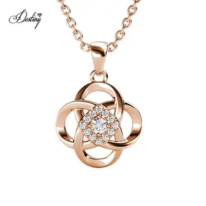 925 Zilver Premium Oostenrijkse Kristallen Sieraden Verweven Lucky Love Knoop 18K Vergulde Hanger Ketting Destiny Sieraden