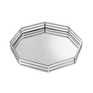 Bandeja DE SERVICIO DE ESPEJO octogonal de plata moderna más vendida, plato de Metal elegante hecho a mano para uso doméstico, plato de diseño elegante al por mayor - Product Image 1