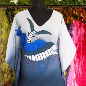 Taille libre pour femmes 100% tissu de rayonne caftan brodé de fleurs longueur au sol vêtements de plage/centre de villégiature complexe Style doux naturel - Product Image 1