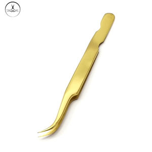 Pinzas de extensión de pestañas de acero inoxidable de color dorado personalizadas Herramienta de pestañas de volumen con punta puntiaguda Etiqueta privada - Product Image 4