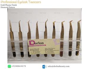 Pinzas de extensión de pestañas de diamante de plasma dorado de larga duración con logotipo personalizado - Product Image 2