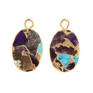 Joyería de latón galvanizado de oro de venta rápida para encontrar Mojave cobre púrpura turquesa piedra preciosa conector forma ovalada fianza única - Product Image 4