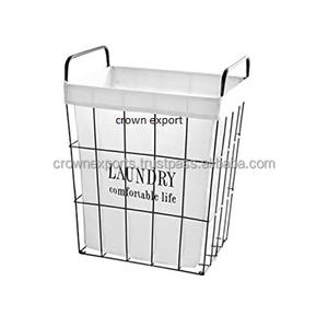 metal with printed cotton lining inside <b>laundry</b> <b>basket</b> iron <b>laundry</b> <b>basket</b> for home use from india high quality in material - Product Image 5