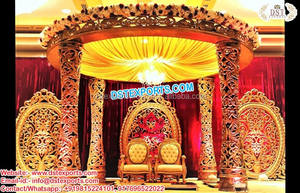 Tradicional Manavarai boda Pavo Real Mandap dorado tallado media luna boda Mandap Manarvrai Pavo Real tema media luna Mandap Reino Unido - Product Image 4