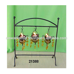 Bougeoir, 3 pièces, support en fer, perles décoratives - Product Image 2