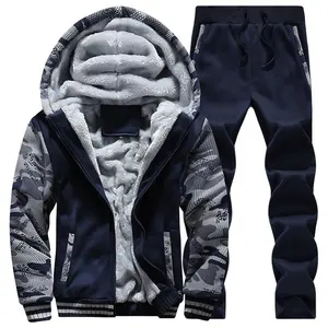 2019 Hot Sale Men Tracksuit Set Winter Fleece Hood Jacket+Pants Sweatshirts 2 Pieces Set Hoodies Sporting Suit Coat by EVERGLOW