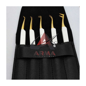 Pince à épiler d'extension de cils en or 24K avec logo personnalisé en fibre d'acier inoxydable testée à la main Cils pointus enduits de poudre blanche durable - Product Image 1