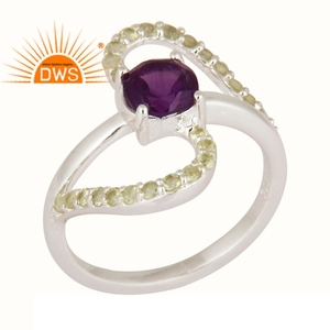 Natural Amethyst <b>Peridot</b> Gemstone <b>Ring</b> Jewelry Supplier 925 Fine Silver Jewelry Wholesaler - Product Image 1
